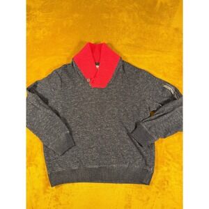 Sean John Mens XXL Shawl Collar Sweatshirt Gray Red Heathered Pullover  Zip